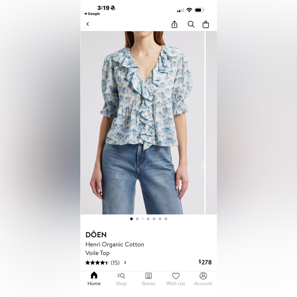 Doen Henri Tops Bleu Rosier Floral Ruffle Peplum Blouse in Blue and White